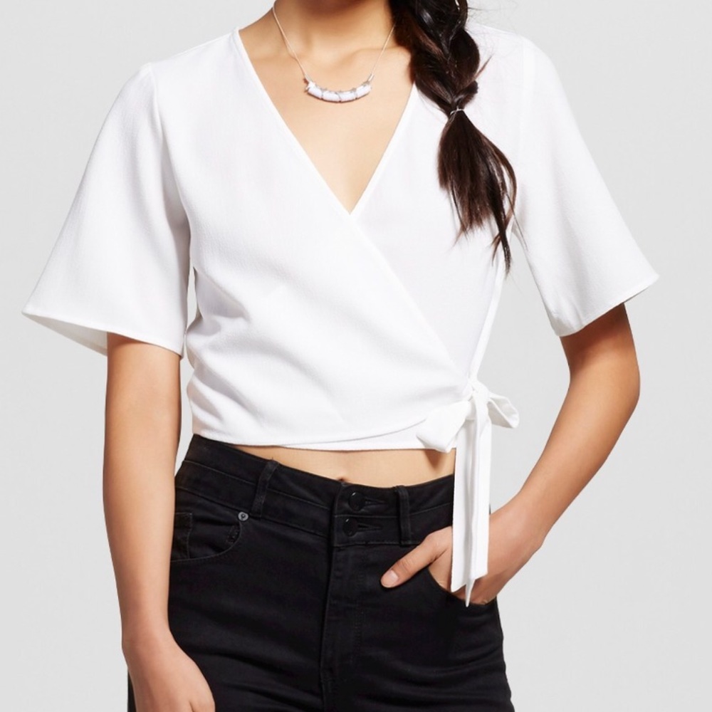 Xhilaration Short Sleeve V-neck Wrap Front Top